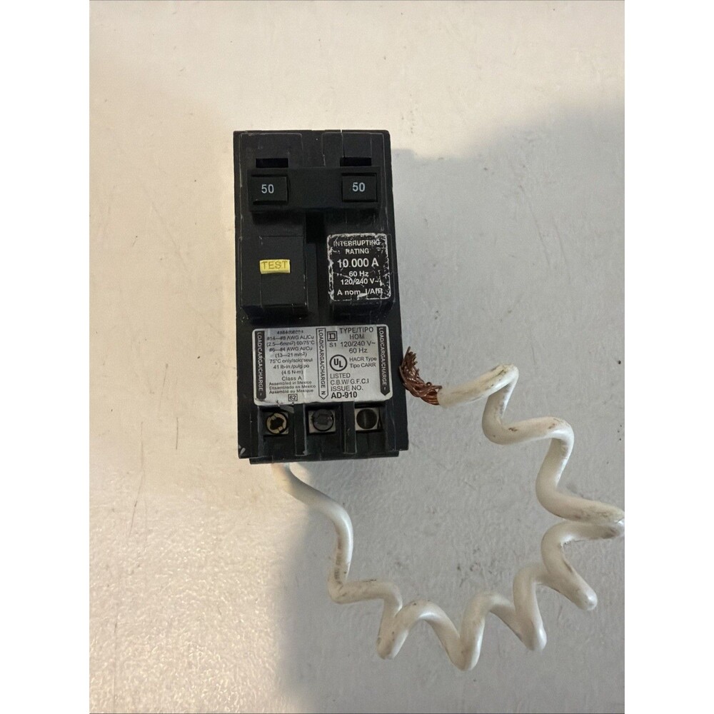 Square D Homeline HOM250GFI 2P 50 Amp 120V Plug In HOM GFCI GFI Breaker Chipped